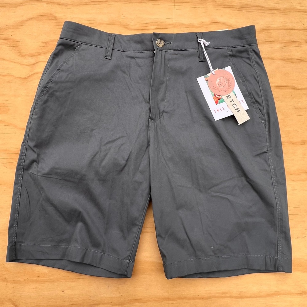 Free Planet Mens Stretch Chino Shorts Charcoal Gray Size 33 Flat Front 9 Inseam